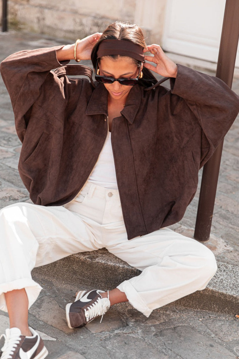 Oversized Faux Suede Bomber Urban Jacket