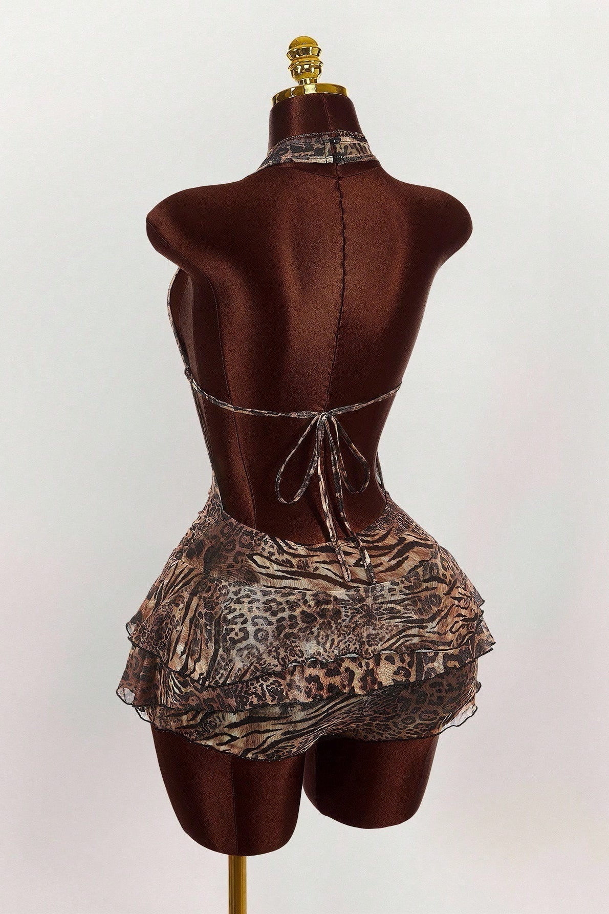 Leopard Print Sexy Halter Tie Tiered Mini Dress