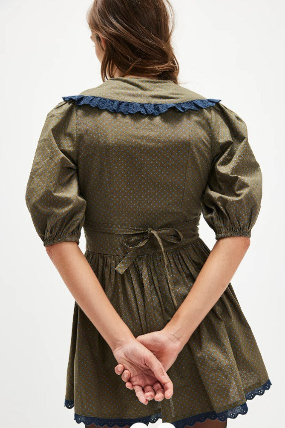 Vintage Polka Dot Peter Pan Collar Puff Sleeve Mini Dress