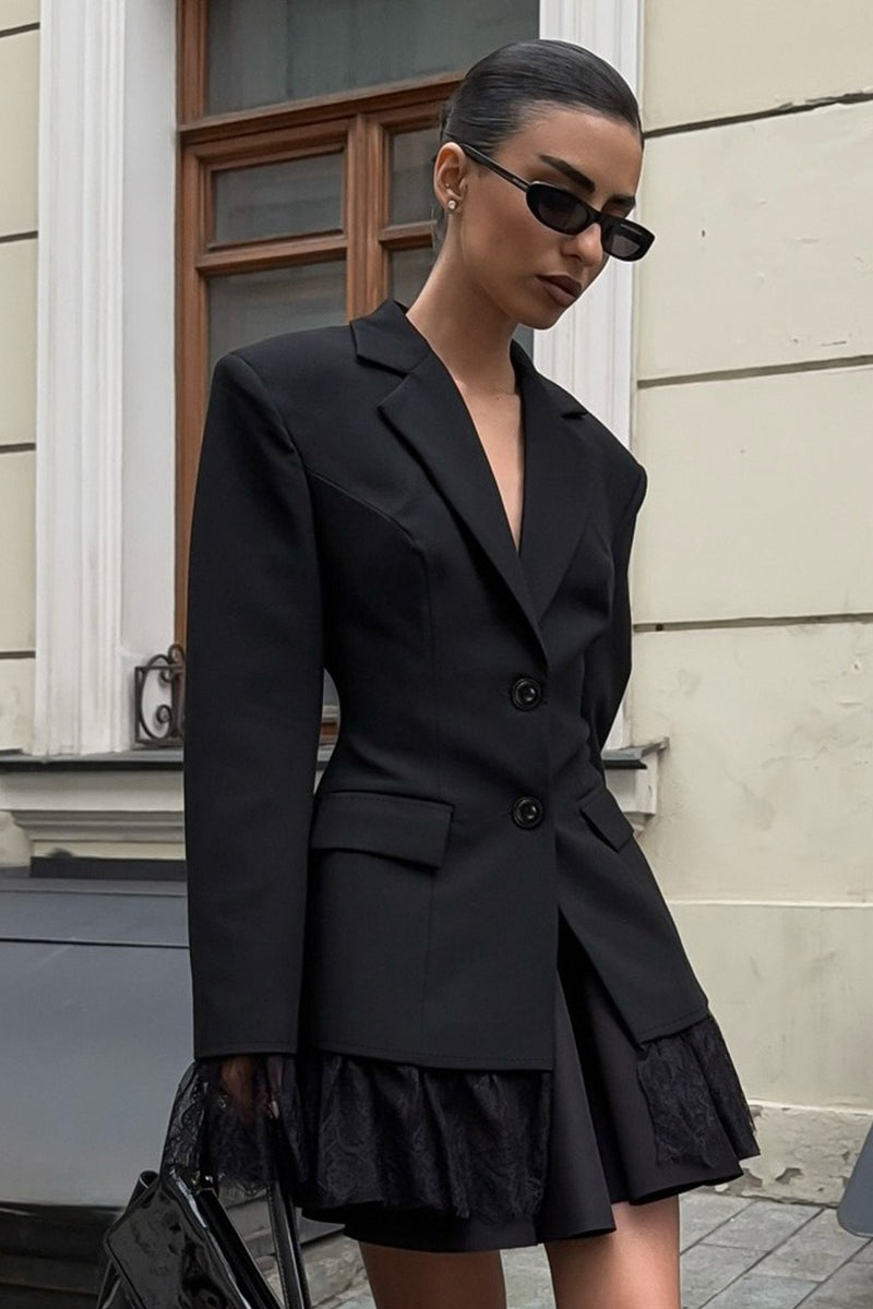 Lace Trim Flap Pocket Fitted Blazer