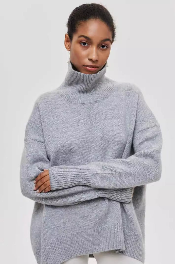 Asymmetric Cape Sleeve Turtleneck Knit Sweater