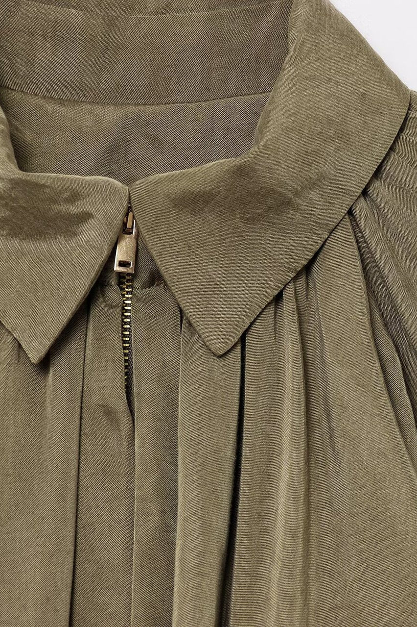 Pleated Batwing Zip Front Oversized Jacket