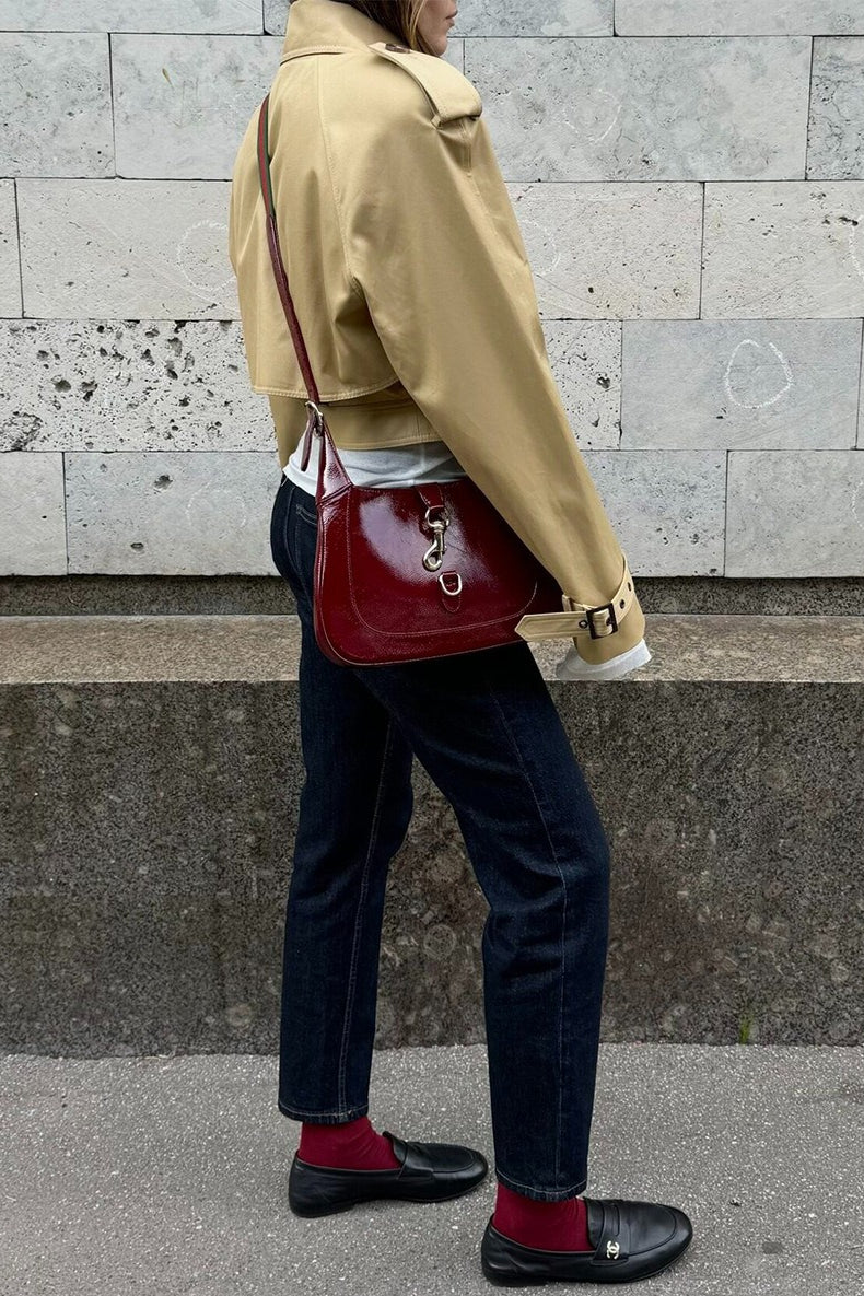 Epaulet Hidden Snap Cropped Trench Jacket
