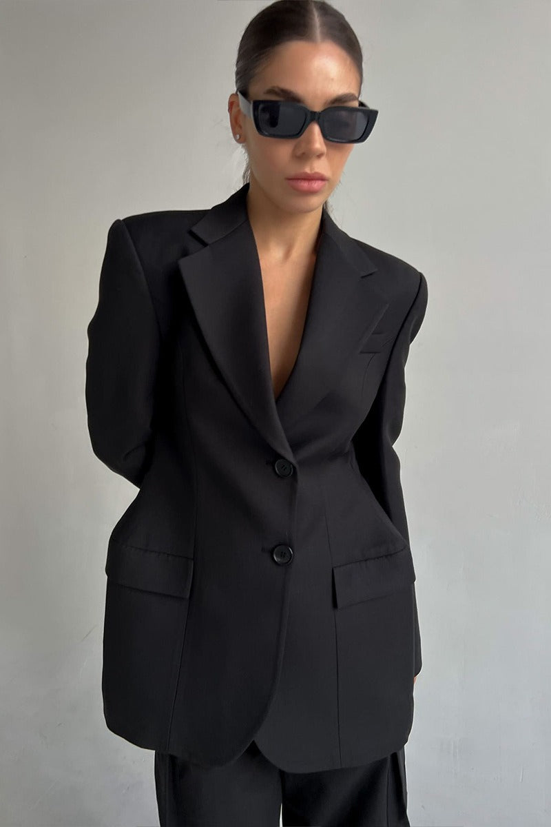 Sculpted Waist Double Button Blazer