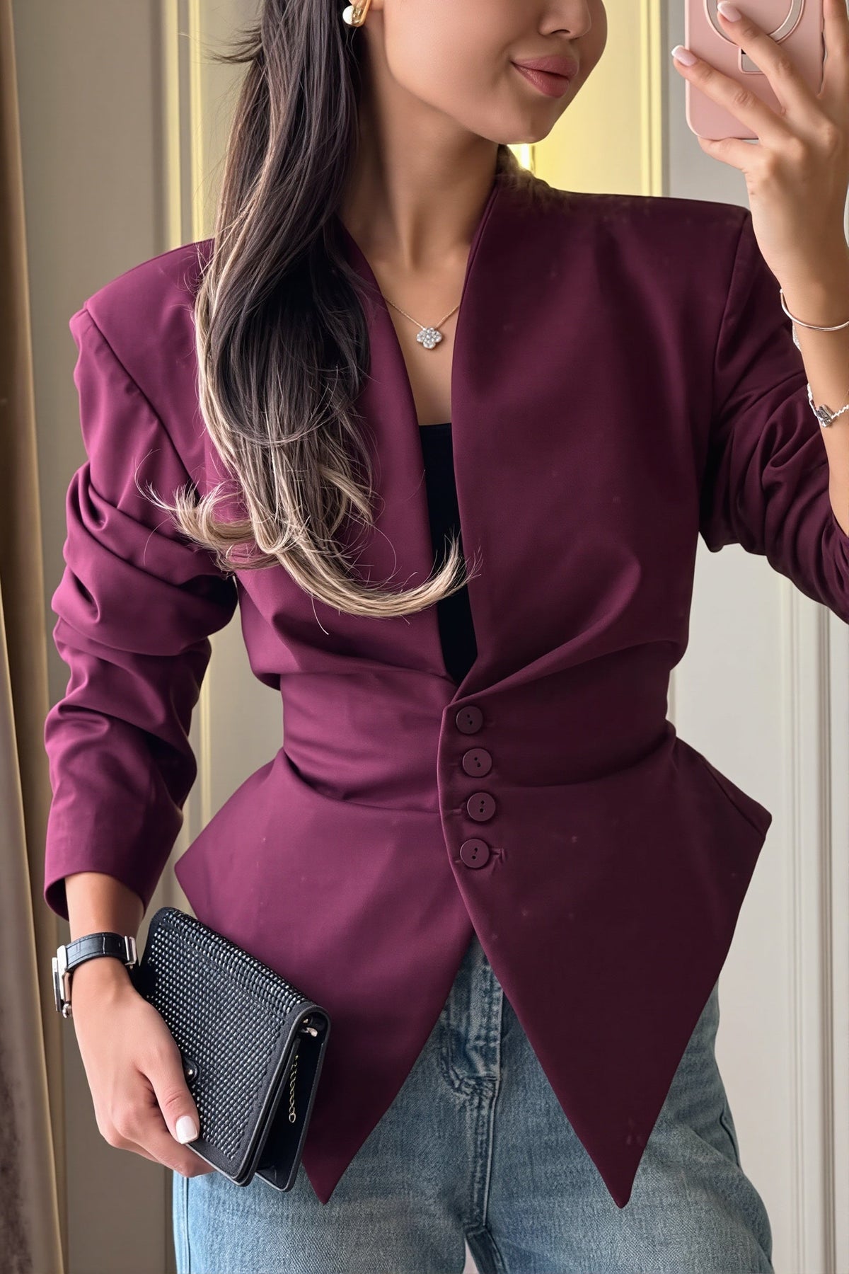 Deep V Tie Back Pointed Hem Blazer