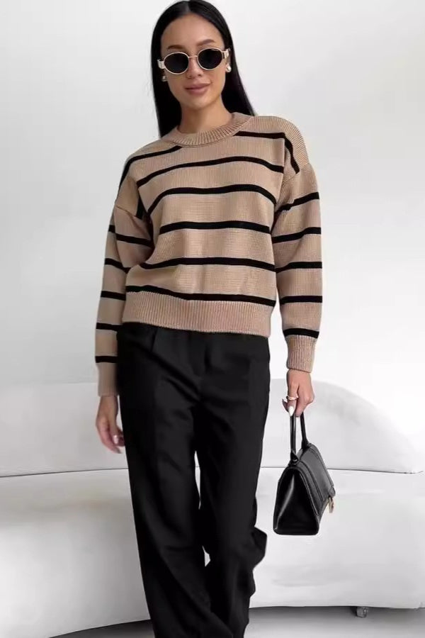 Contrast Stripe Crew Neck Sweater