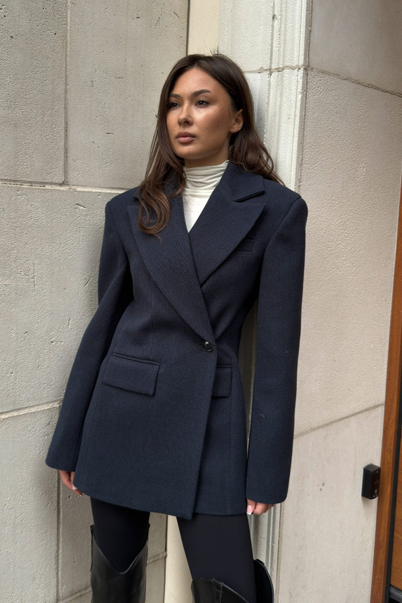 Notched Lapel Belted Tailored Blazer
