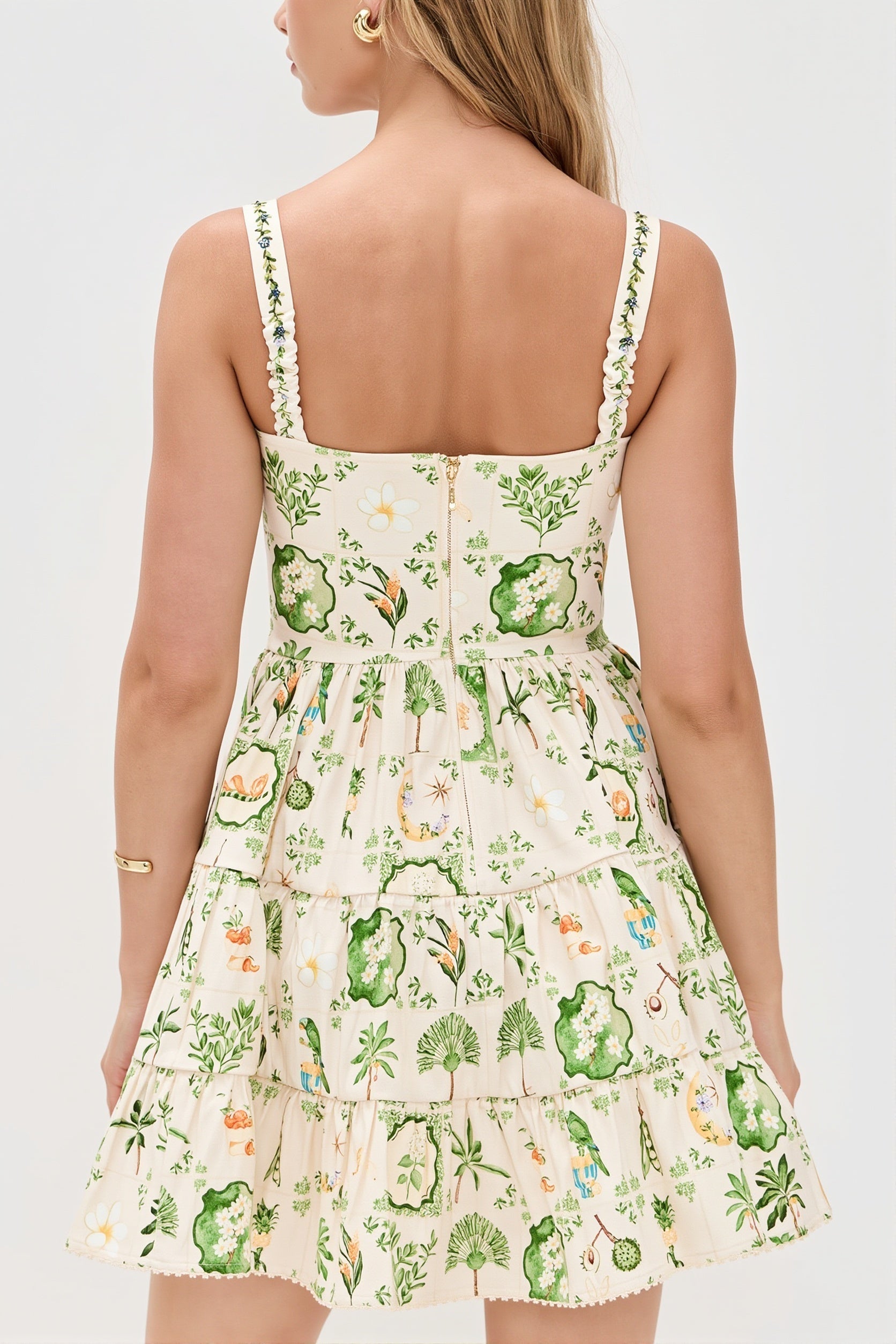 Cami Plant Print Mini Boho Dress