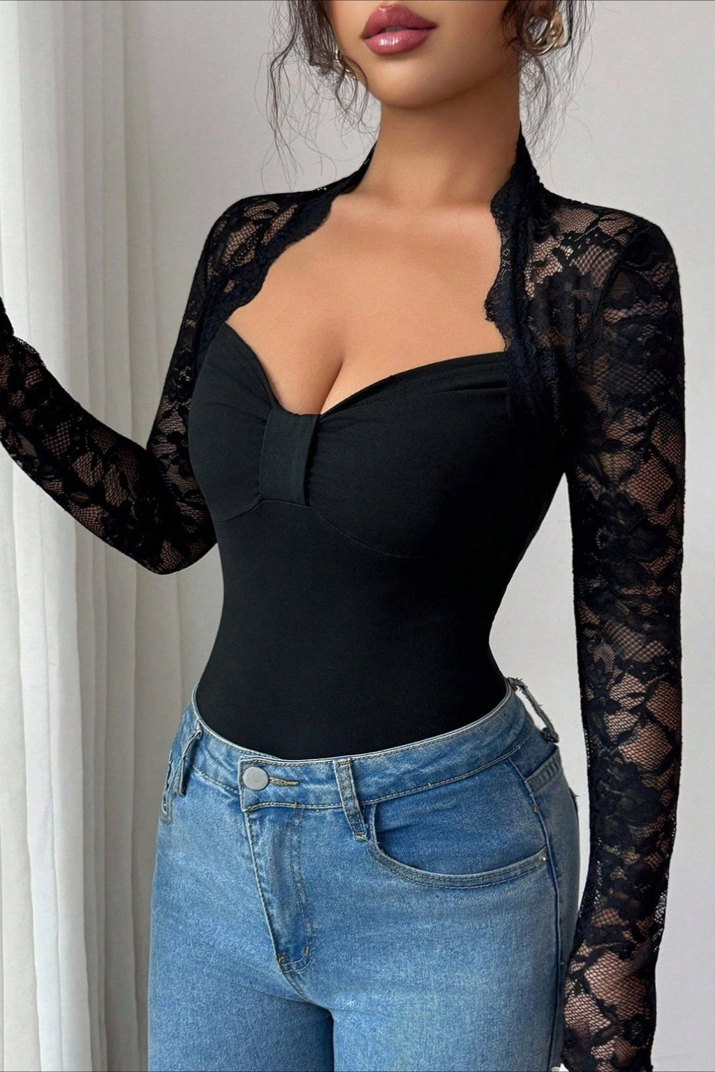 Sweetheart Lace Sleeve Bustier Top