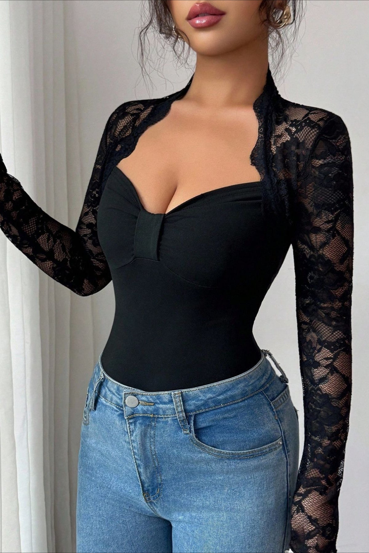 Sweetheart Lace Sleeve Bustier Top