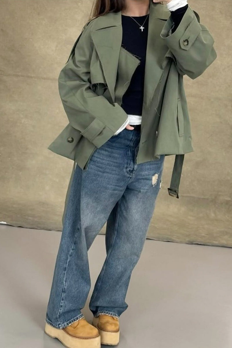 Storm Flap Belted Short Trench Coat