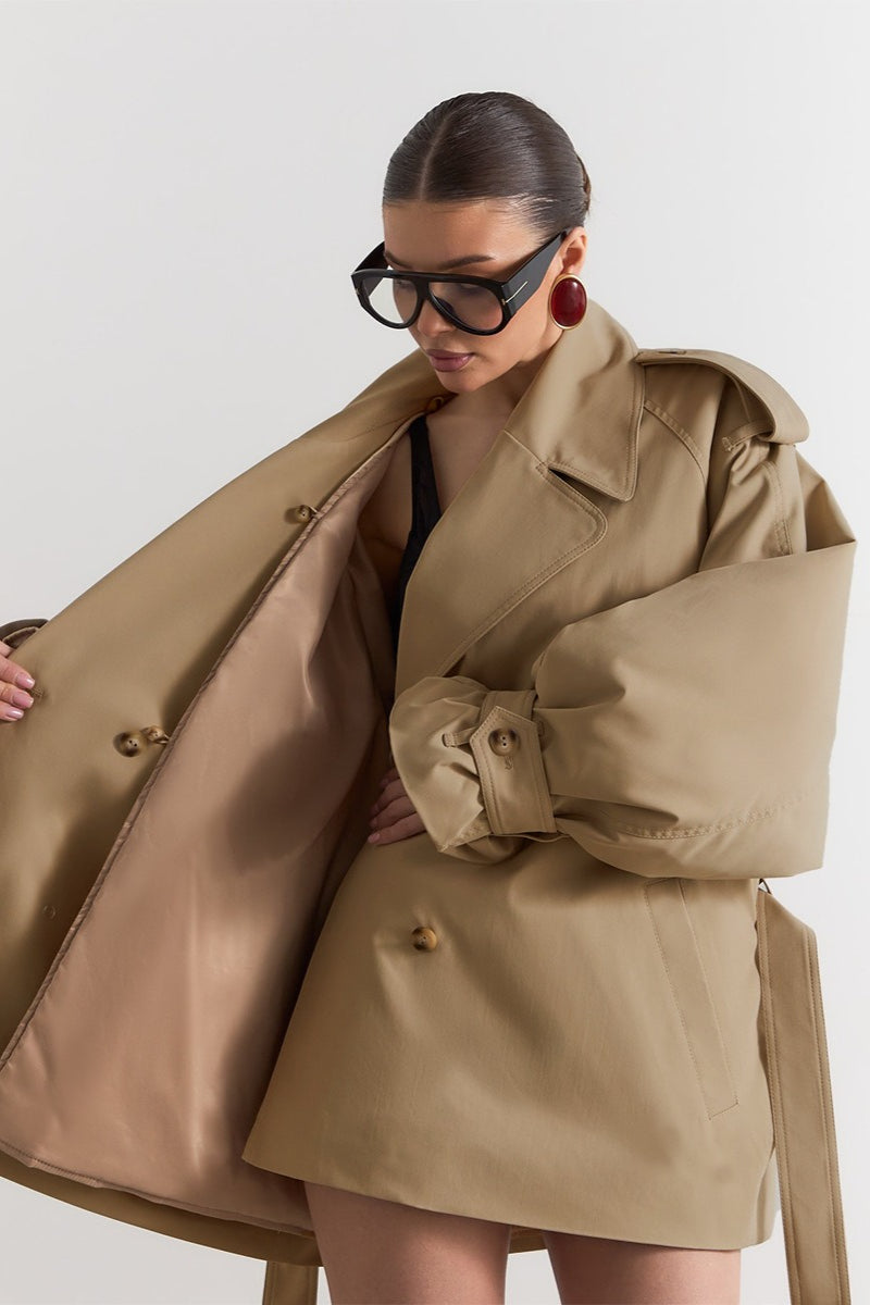 Epaulet Belted Short Trench Coat