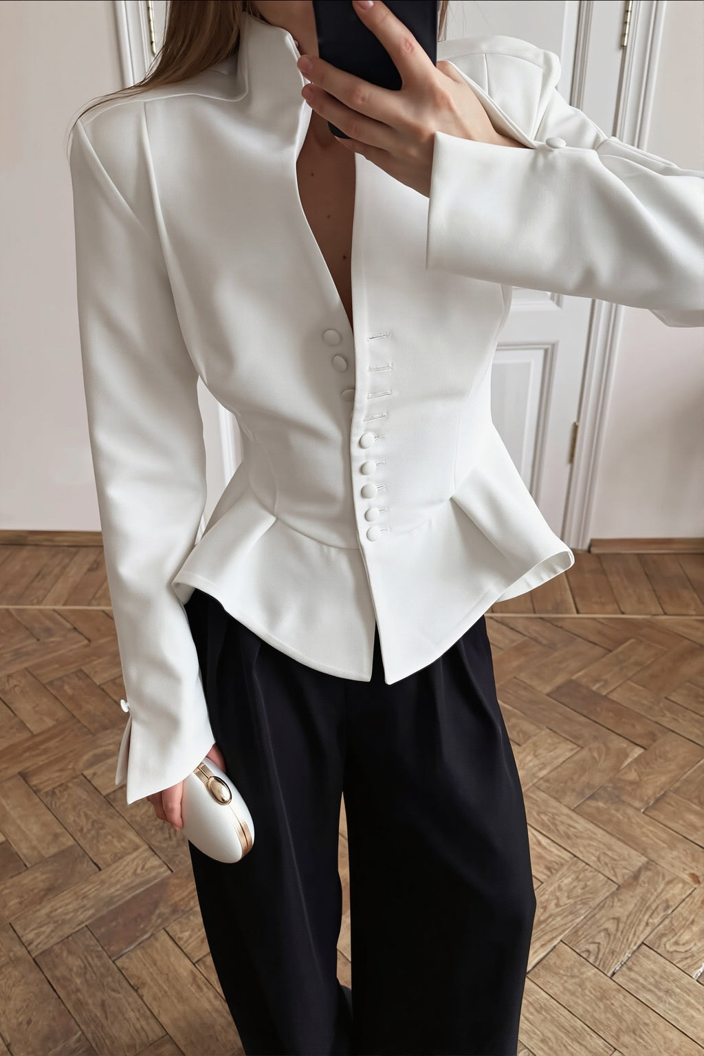 Stand Collar Flared Peplum Blazer