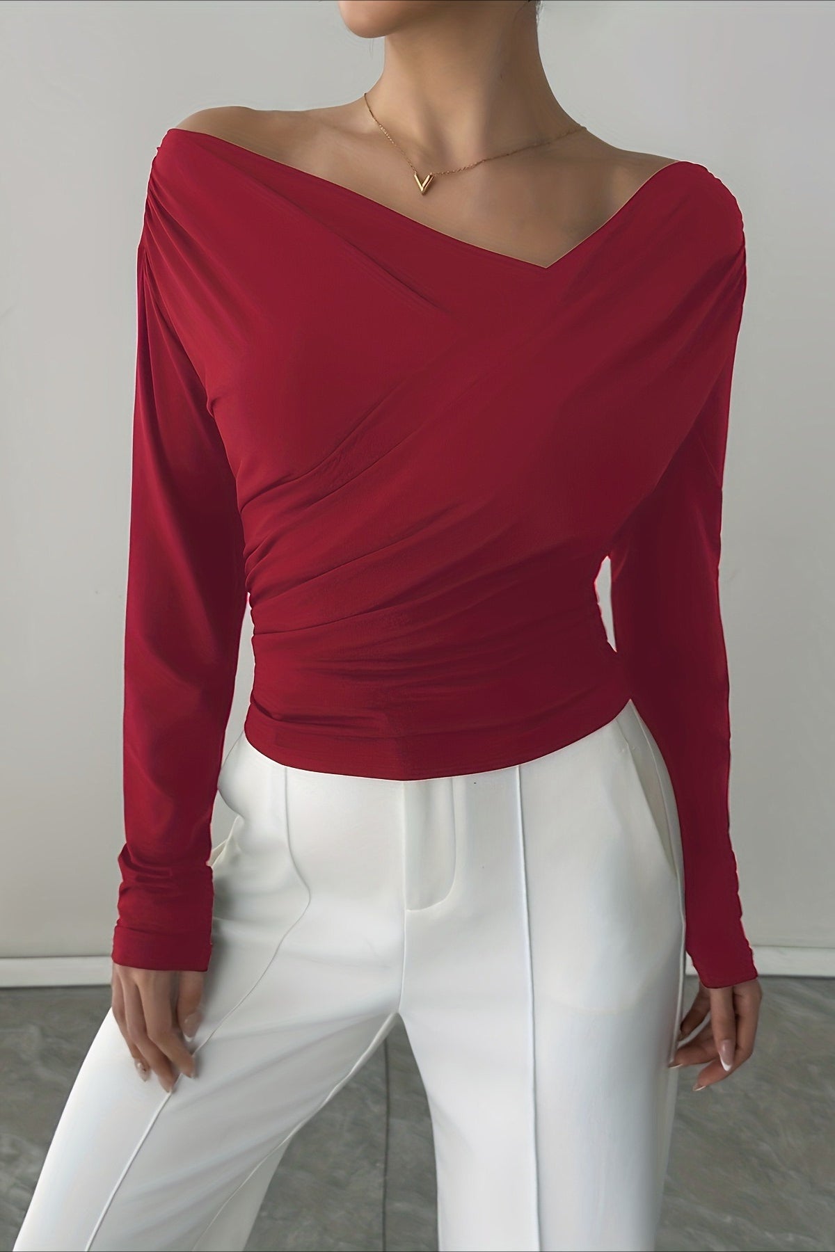 Crossover Off Shoulder Ruched Top