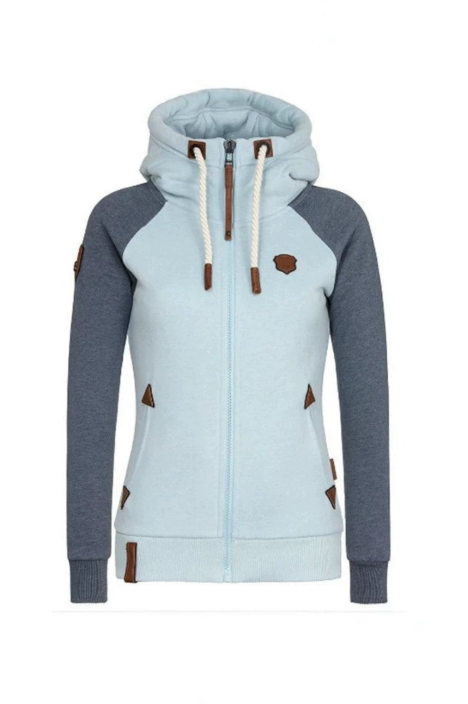 Leather Patch Zip Hoodie