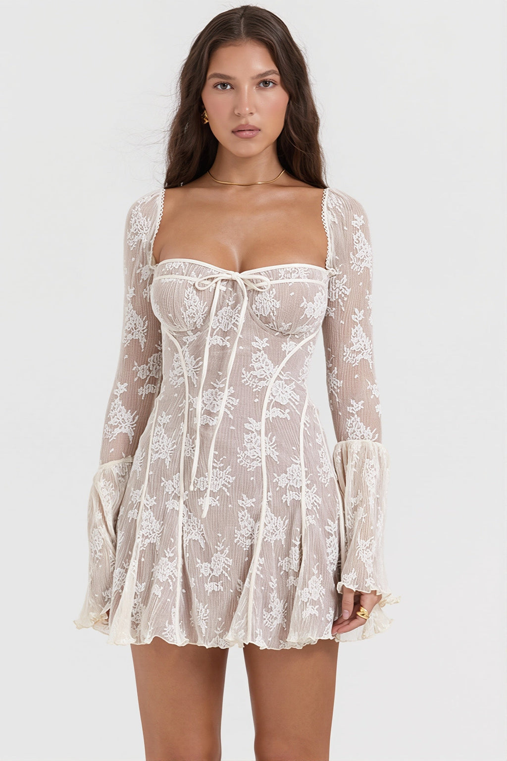 Lace Tube Flare Sleeve Sexy Mini Dress