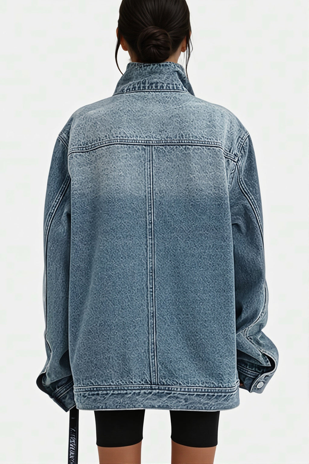 Asymmetric High Neck Denim Jacket
