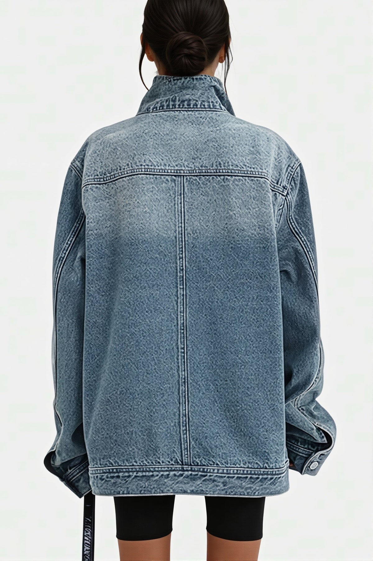 Asymmetric High Neck Denim Jacket