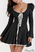 Black&Cream Pleated Stylish Mini Dress