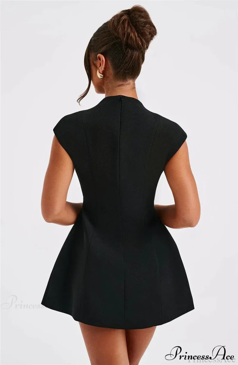 Black Deep Neck Solid Mini Dress