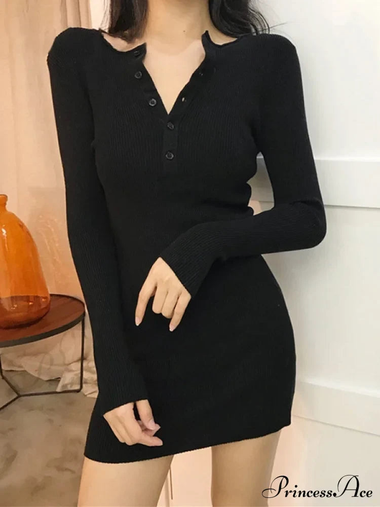 Button Front Patchwork Trendy Long Sleeve Mini Dress