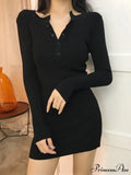 Button Front Patchwork Trendy Long Sleeve Mini Dress