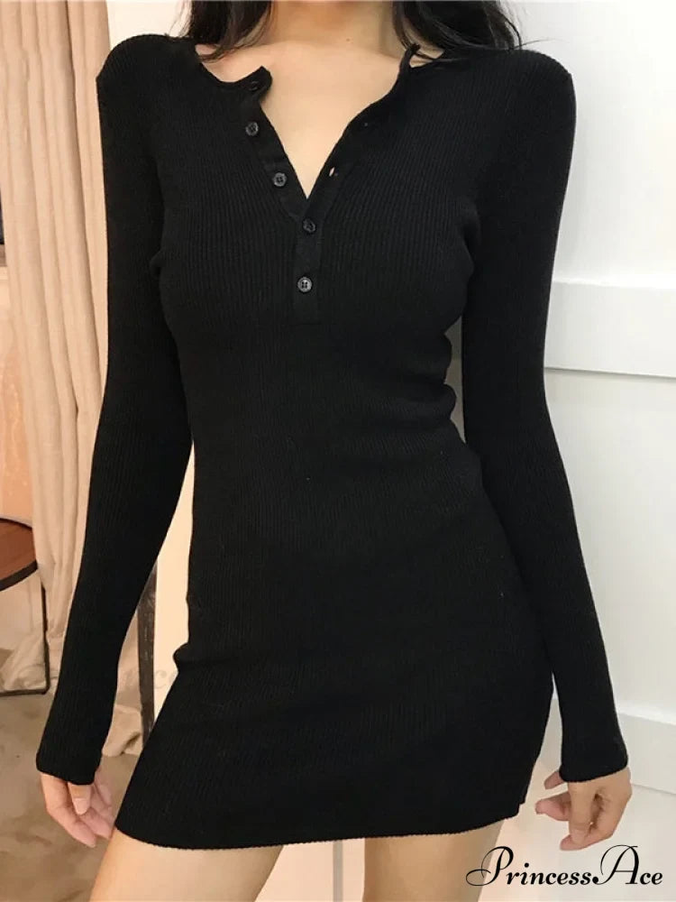 Button Front Patchwork Trendy Long Sleeve Mini Dress