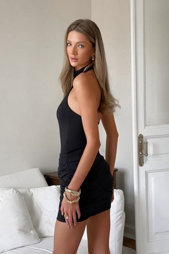 Elegant Solid Simple Halter Bodycon Mini Dress