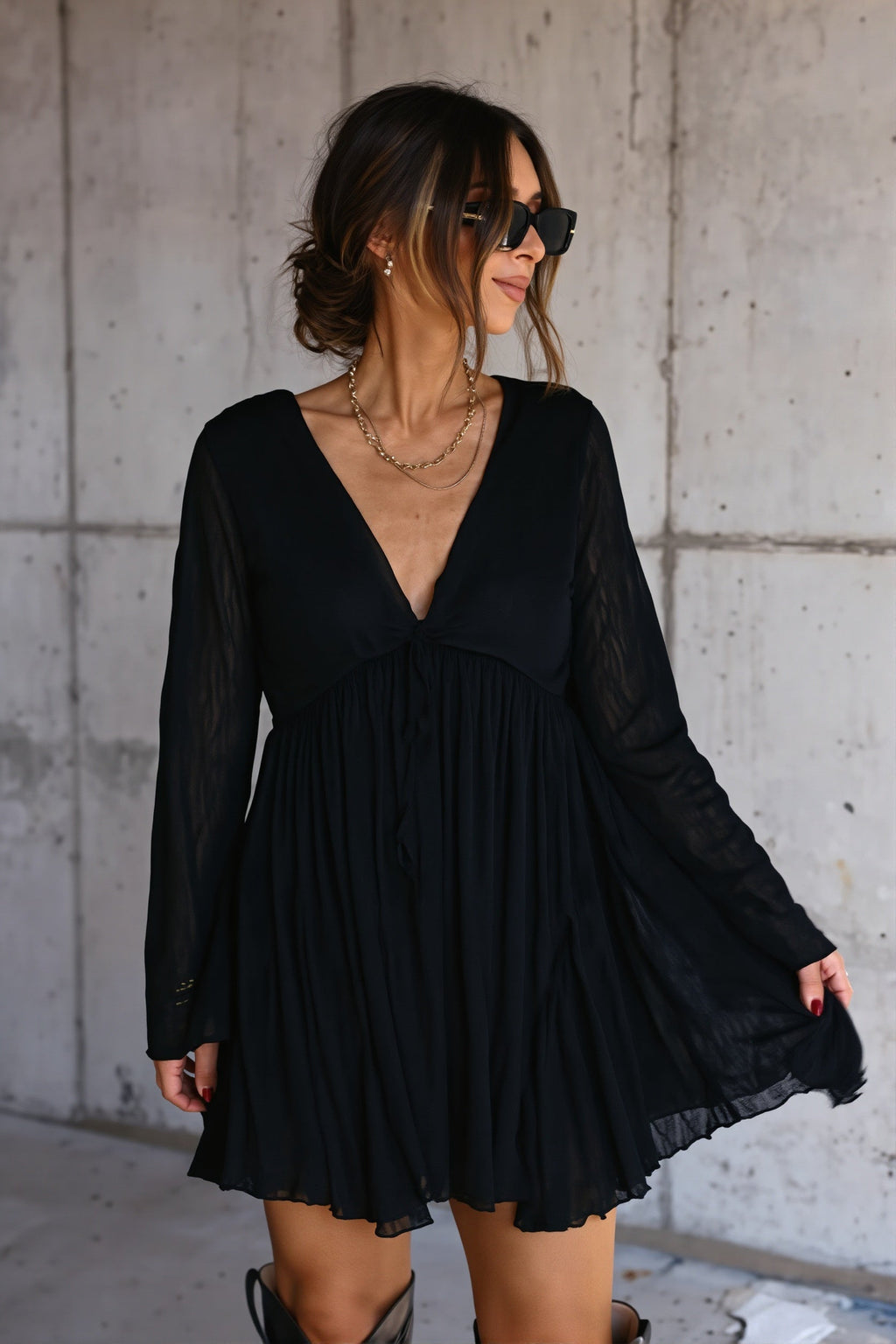 Sheer Chiffon Flowy Mini Dress