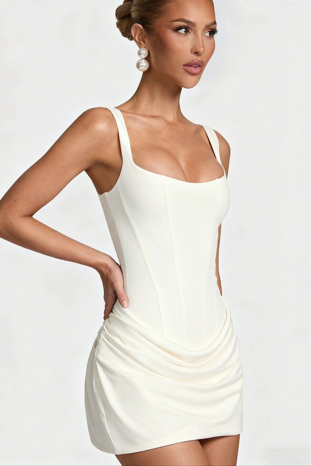 Corset Solid Ruched Mini Dress