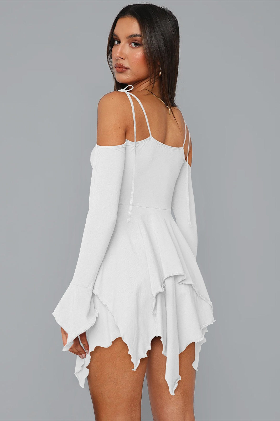 Asym Tie Front Long Sleeve Mini Dress