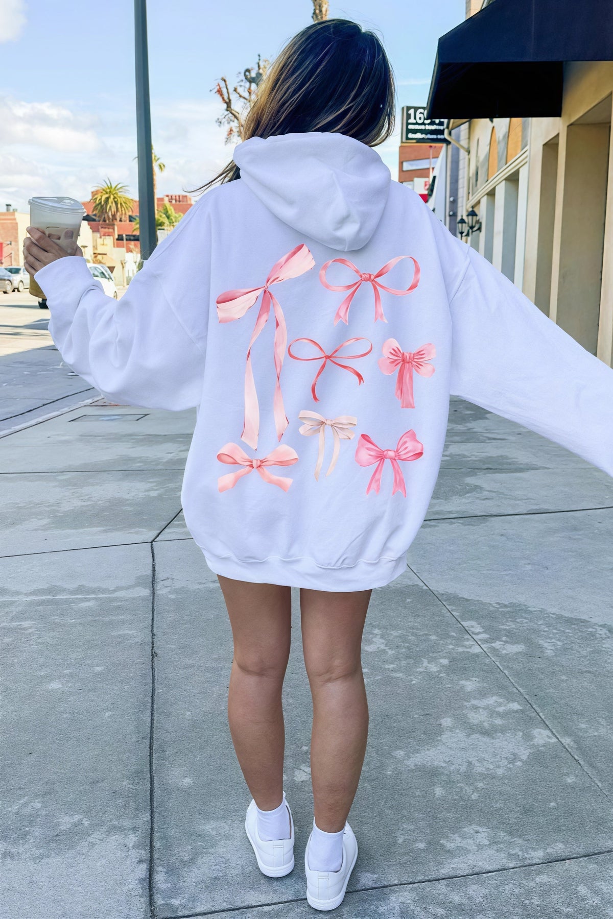 Bow Print Oversized Pullover Hoodie