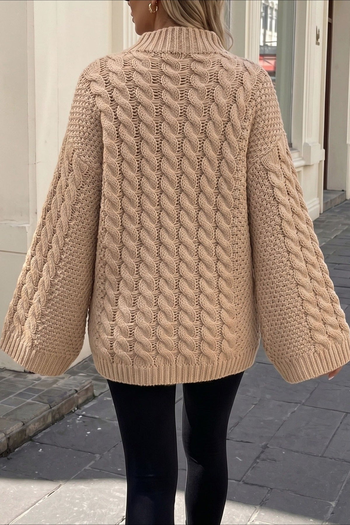 Chunky Mock Neck Cable Knit Sweater