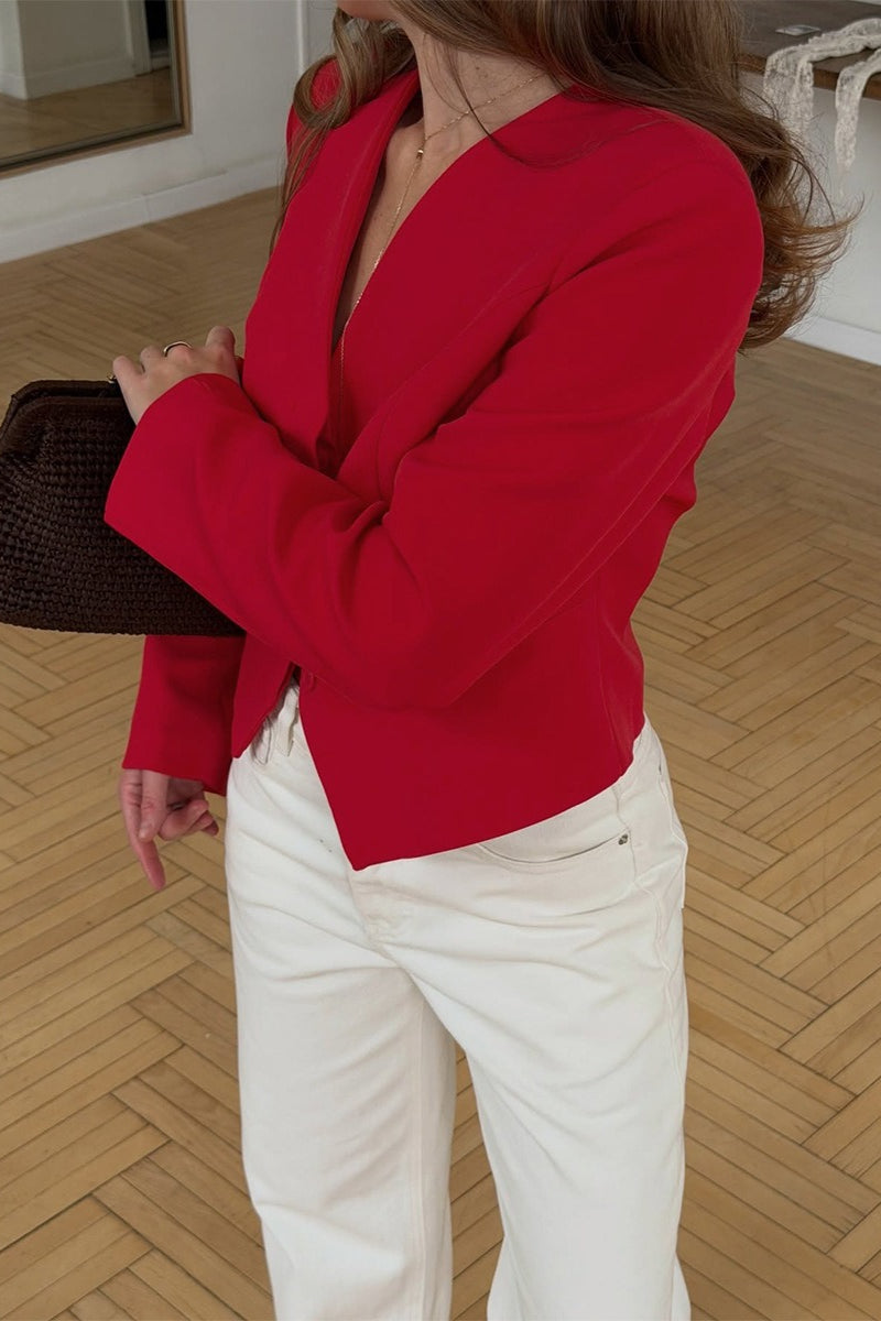 Deep V Sculpted Waist Cropped Blazer