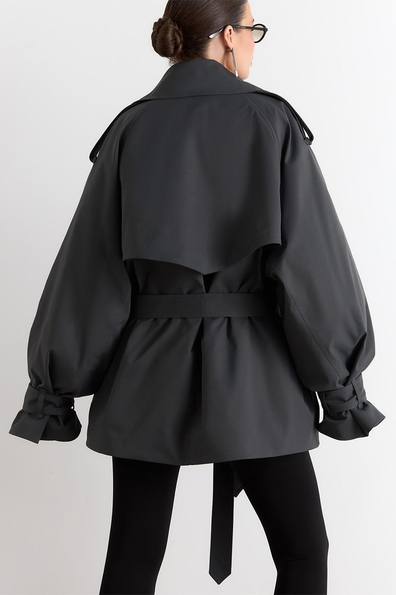 Epaulet Belted Short Trench Coat
