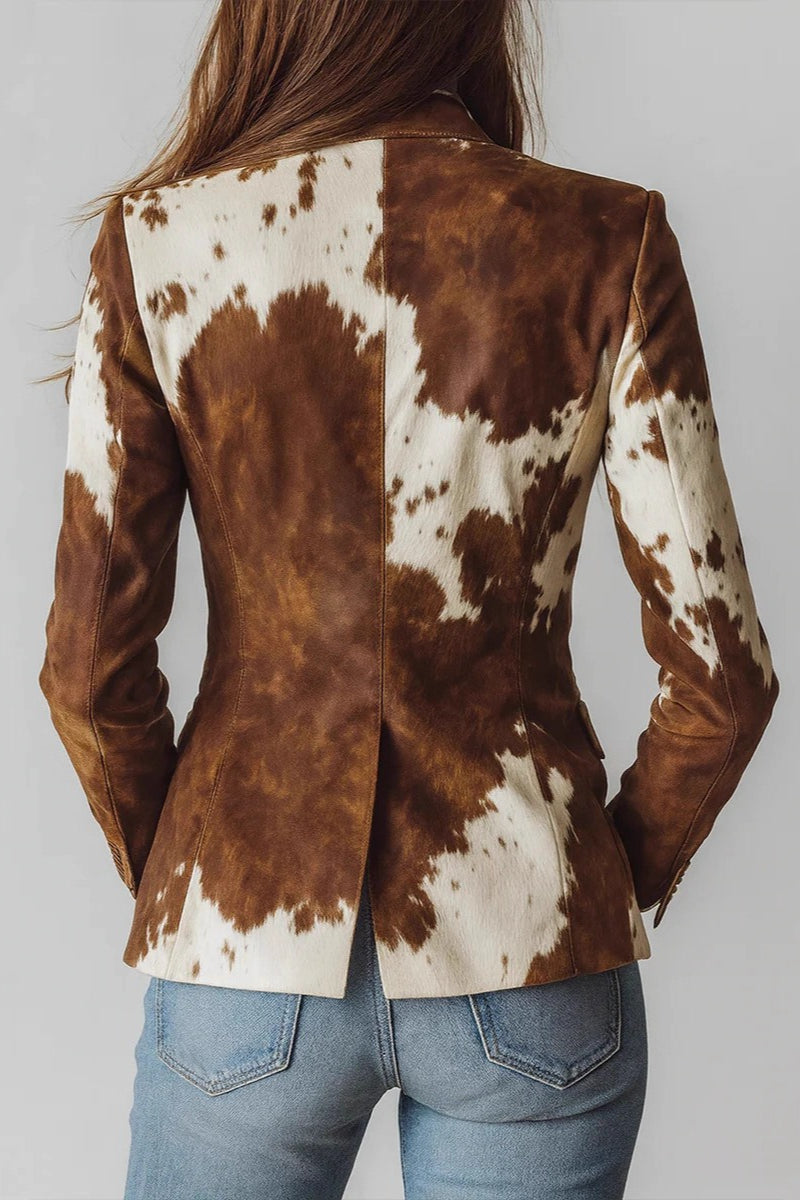 Cow Print Single Button Suede Blazer
