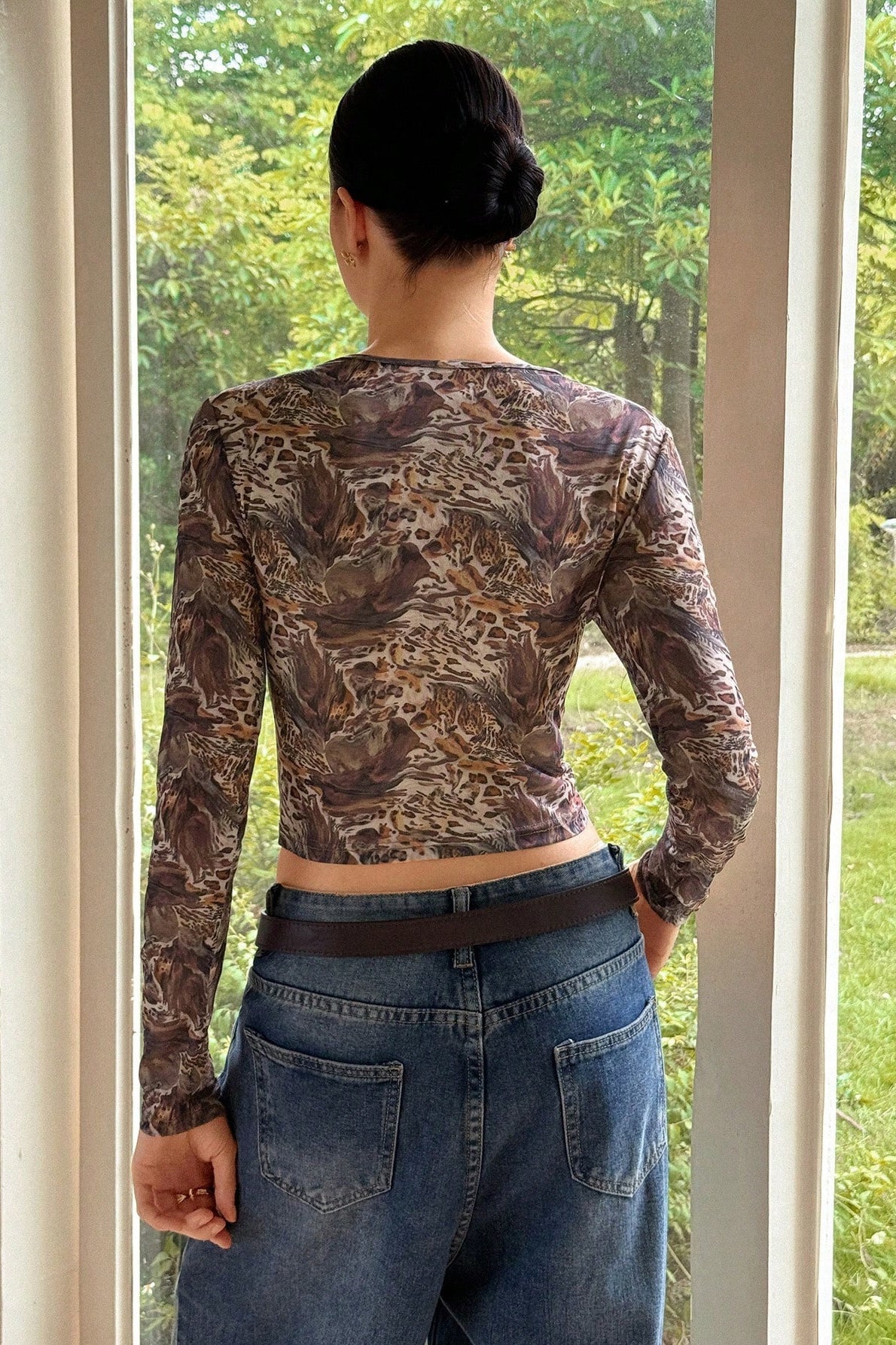 Abstract Leopard Print Mesh Top