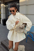 Epaulet Belted Short Trench Coat