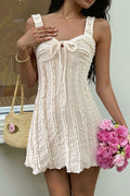 White Ruffle Texture Tie Mini Dress
