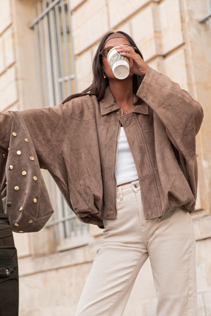 Oversized Faux Suede Bomber Urban Jacket
