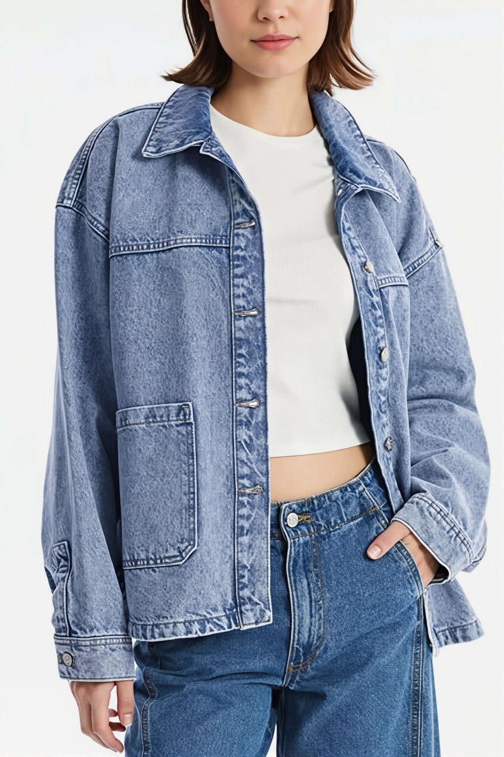 Oversized Pocket Button Denim Jacket