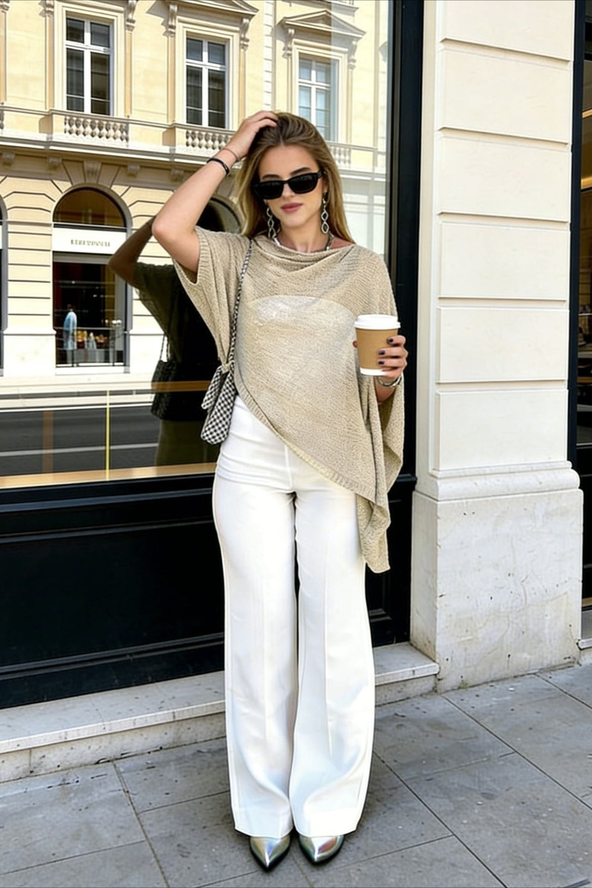 Draped Asymmetric Poncho Sweater
