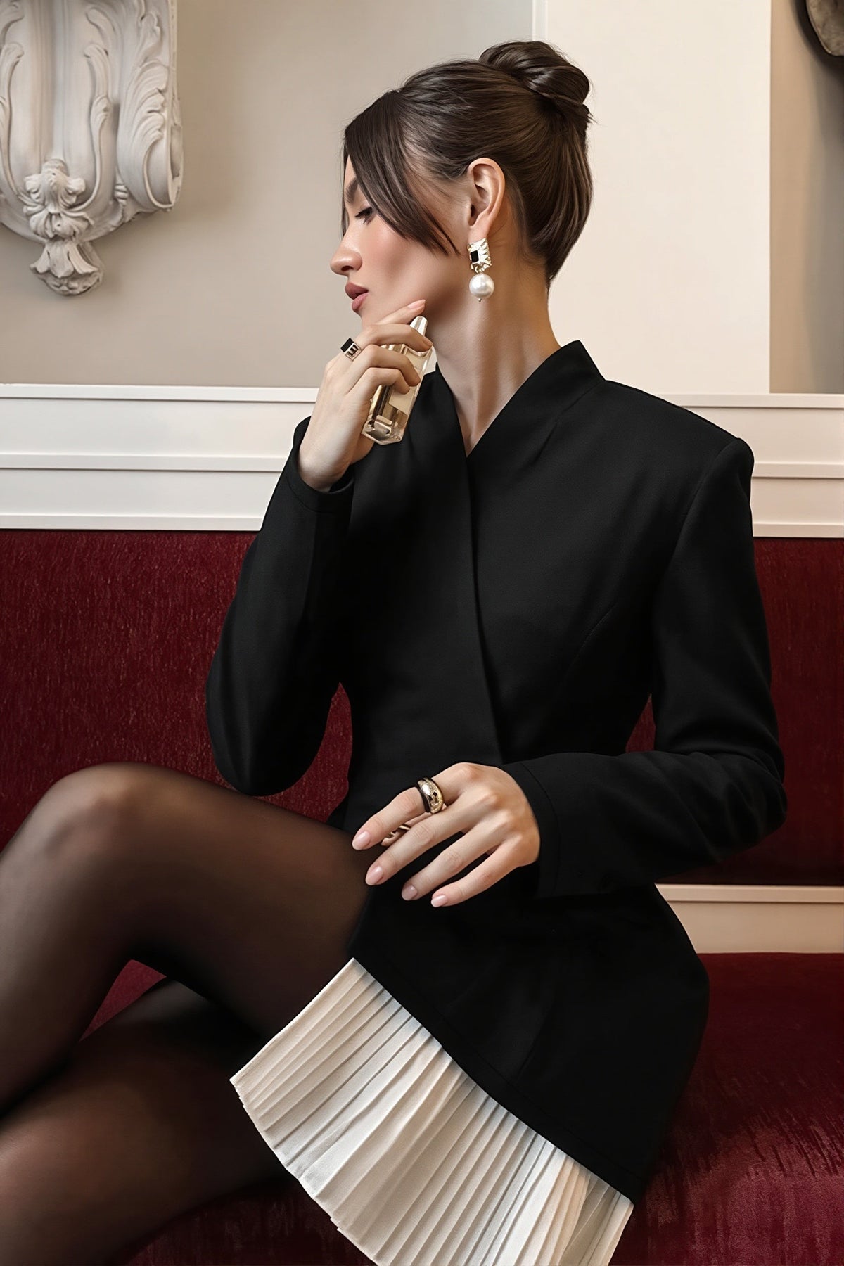 Asymmetric Wrap Pleated Hem Blazer Dress