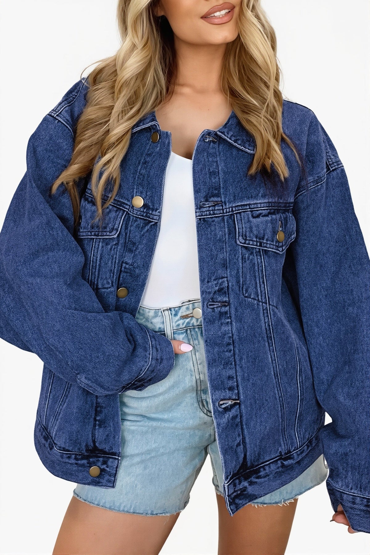 Oversized Button Front Denim Jacket