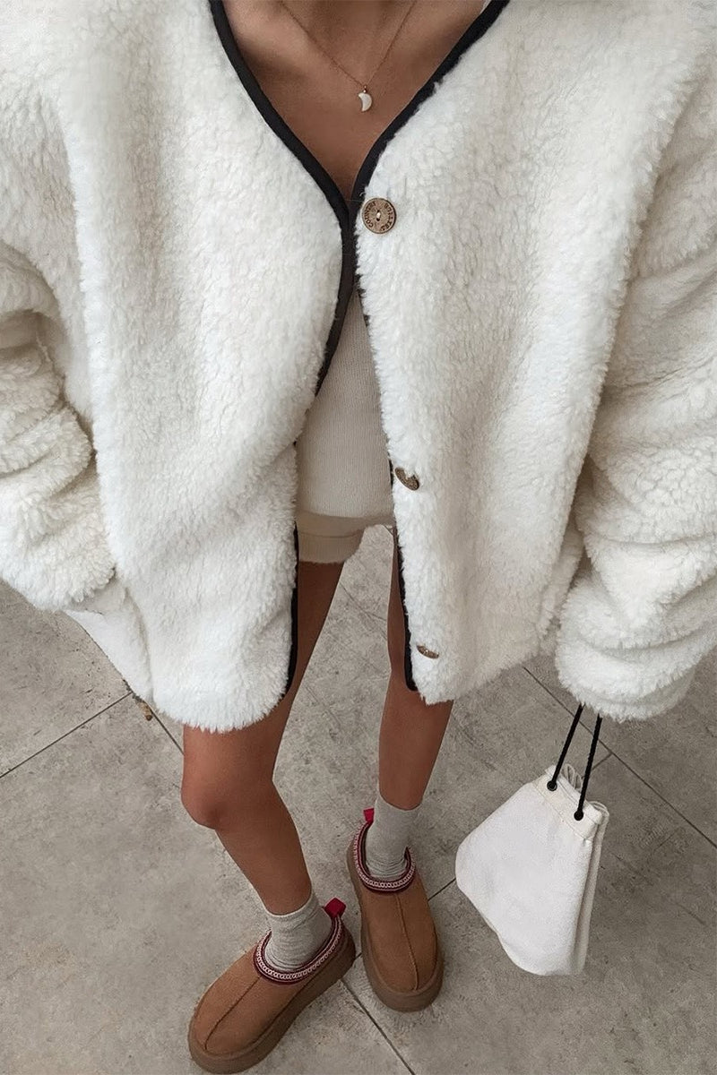 Contrast Trim Boucle Collarless Jacket