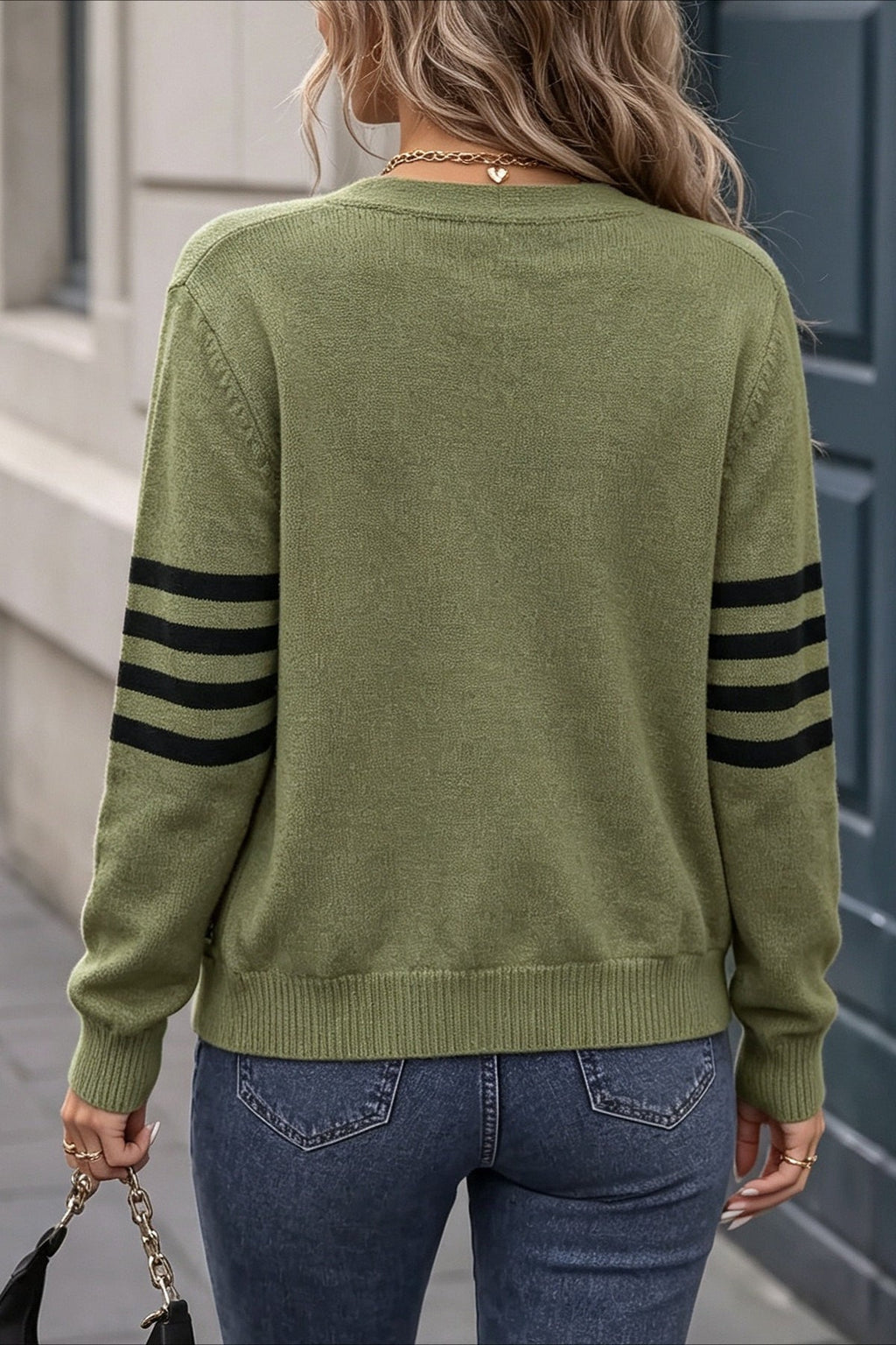 Olive Contrast Stripe Pocket Cardigans