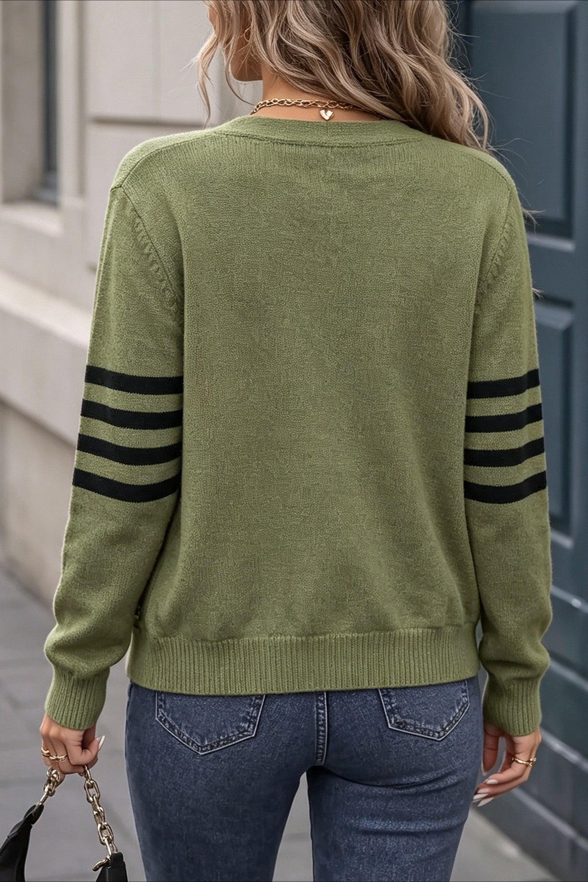 Olive Contrast Stripe Pocket Cardigans