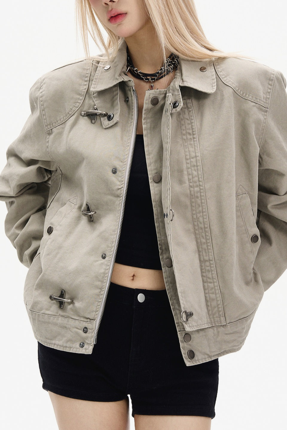 Vintage Toggle Stand Collar Utility Jacket