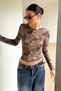 Abstract Leopard Print Mesh Top