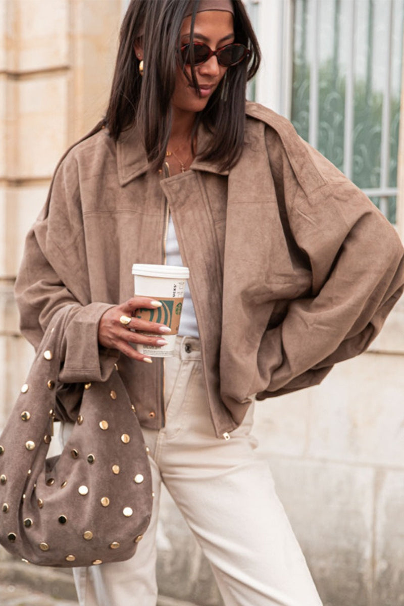 Oversized Faux Suede Bomber Urban Jacket